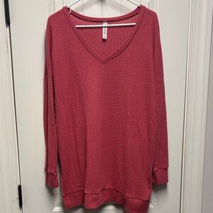 Pink V-Neck Waffle Knit Tunic